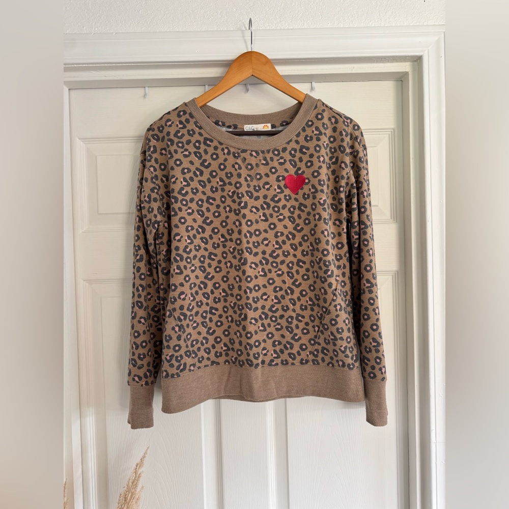 C&C California Brown Leopard Print Crewneck, Size Small